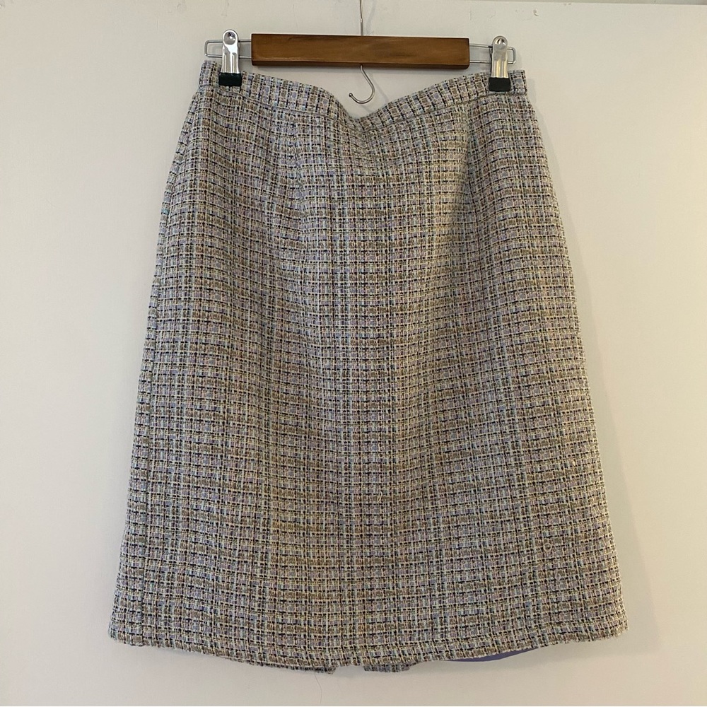 Vintage Sag Harbor Tweed Pencil Skirt | Size 10P | Lavender, Teal, Brown